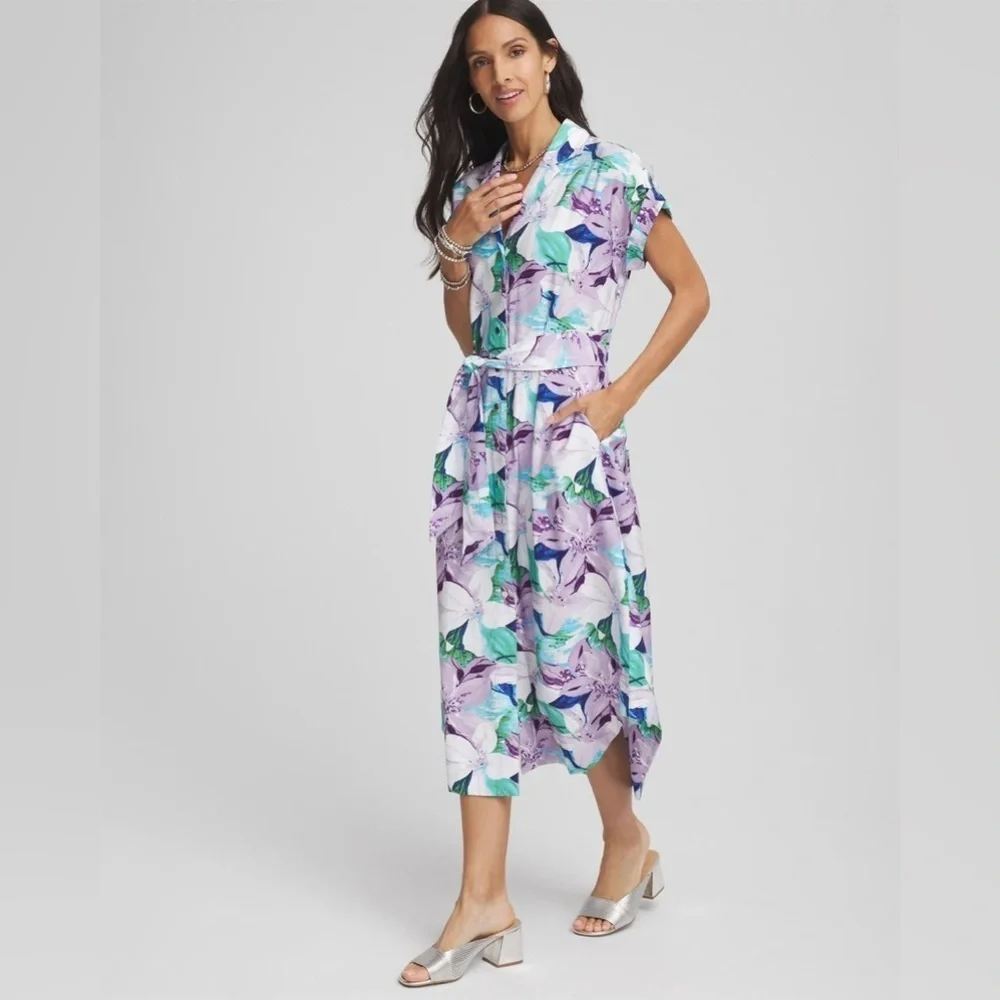 Chico's Hammered Rayon Midi Floral
Shirtdress - Picture 2 of 11